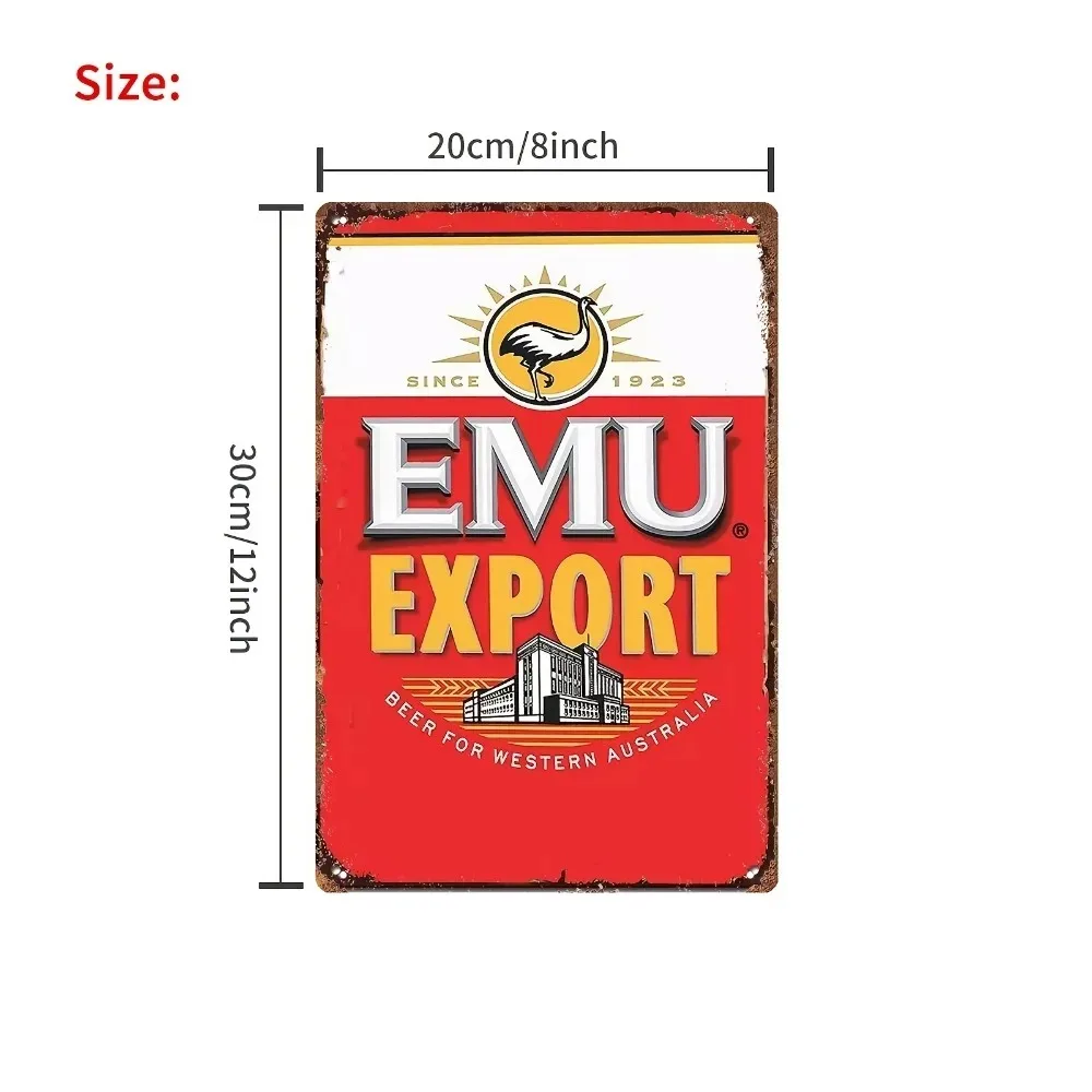 Emu Export Beer "فن حائط عتيق من الألومنيوم - لافتة معدنية مستوحاة من آرت ديكو مع رسومات مصنع الجعة المعقدة، مثبتة على الحائط