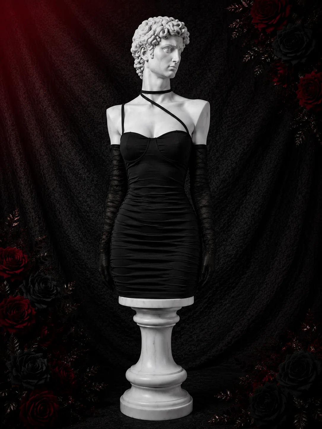 【Fragments.One Choice, No More Choices.】Sultry Sweetheart One-Shoulder Ruched Backless Black Sexy Fashion Women's Dress