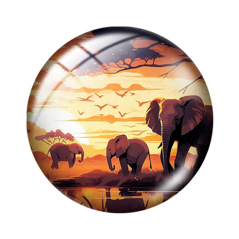 Sunset Elephant  12/18/20/25mm glass cabochon  bracelet pendant rings for jewelry demo earrings back Making findings
