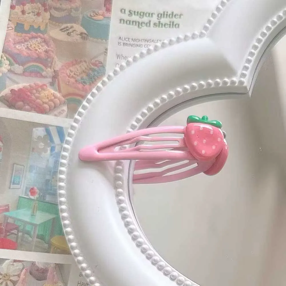 Horquilla de fresa bonita para mujer y niña, pinzas para el cabello rosas encantadoras, Clips para flequillo, Clip BB a presión, accesorios para el cabello, 1 unidad