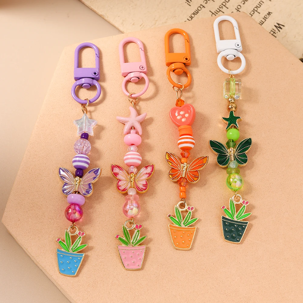 

Aihua Pretty Cute Butterfly Cactus Keychain Women Girls Plant Cactus Key Ring Pendant for Handbag DIY Handmade Jewelry Gifts