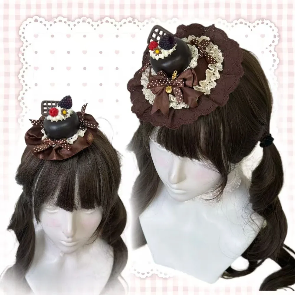 

Original Handmade Chocolate Cake Bow Lolita Fascinators Lace Brown KC Hair Clip Cute Accessory