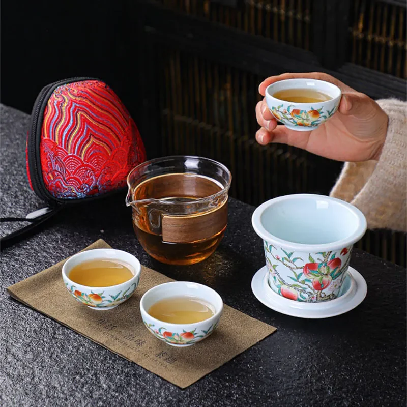 Porcelain Service Gaiwan Quick Cup Mug of Tea Ceremony Teapot Chinese Portable Kung Fu Travel Set Ceramic Teacup with Bag