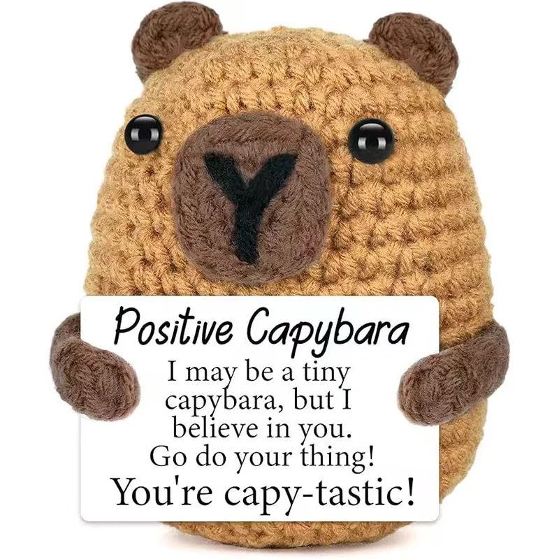 

Mini Funny Positive Capybara Toy with Positive Card Cute Crochet Doll Emotional Support Cheer Up Keepsake Christmas Gift