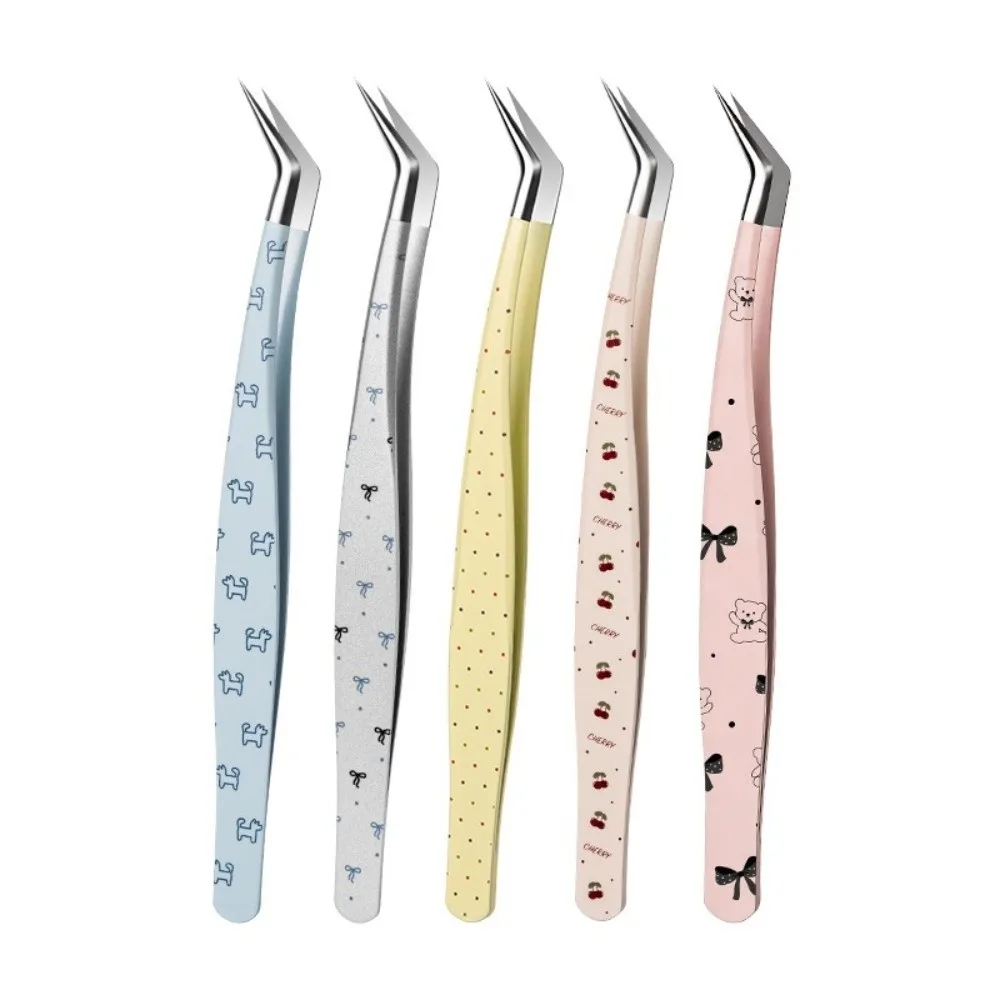 Stainless Steel Curved Stickers Tweezers High Precision Anti-static False Eyelash Tweezers Cartoon Lashes Extension Tweezer