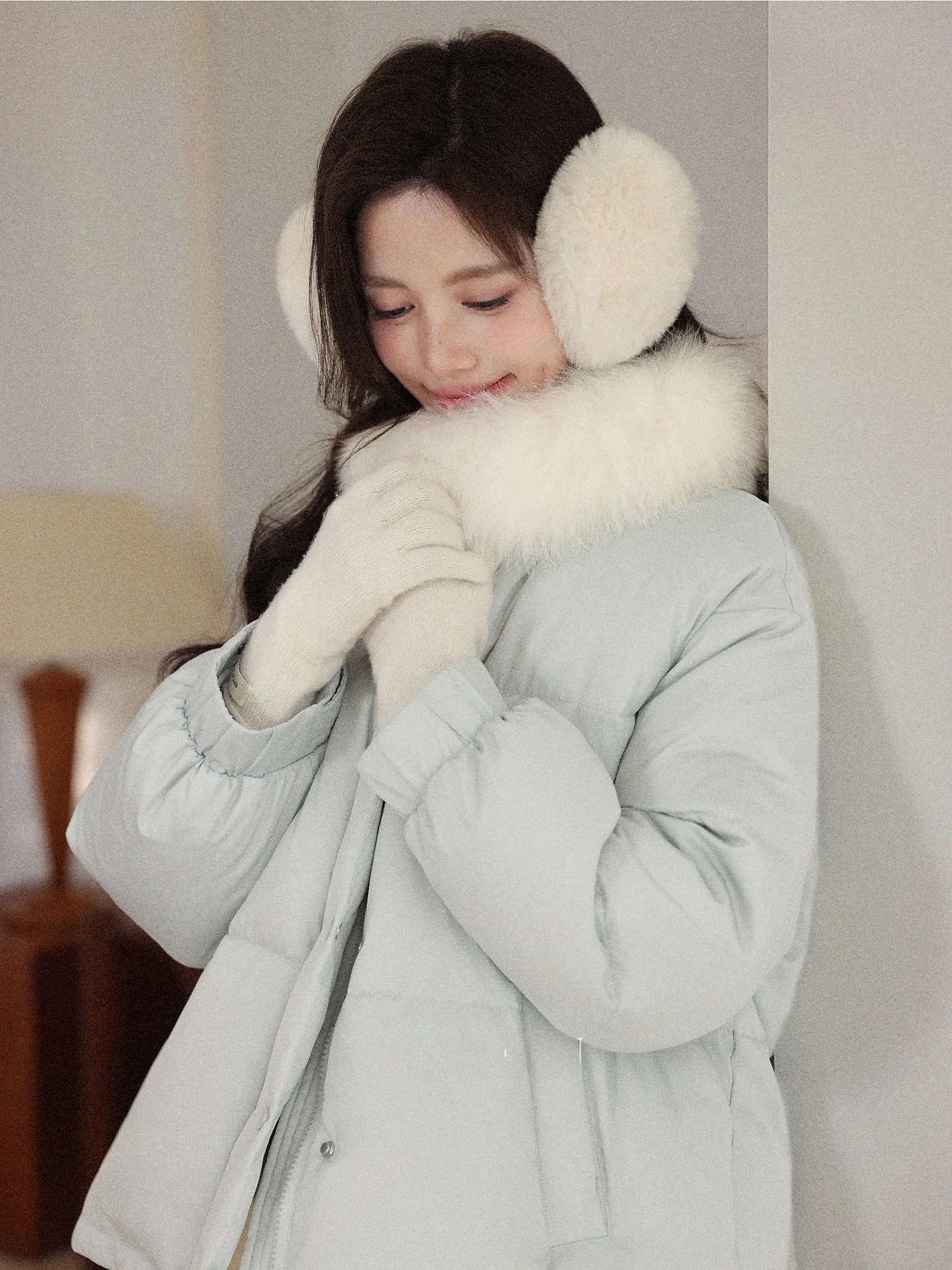 

Warm Thiened Blue down Jaet Women's Loose Fit Du Feather Padded Coat Casual Sle Mid-Length Stand Version Coat