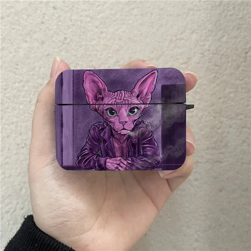 Siamese Cat Smoking AirPods Case, Apple Airpods 1, 2, 3 Pro, 2, estojo protetor, preto sem fio Bluetooth Earphone Cover, Funda