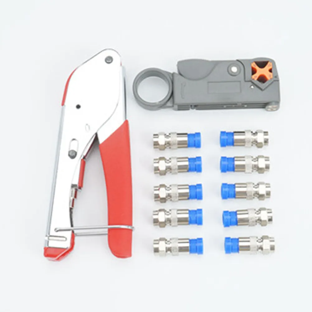 10Pcs Rg6 Rg59 Rg58 Coax Cable Stripper Pliers Adjustable Rotatable Head Compression Connector Crimper Tool for Cable TV Cctv