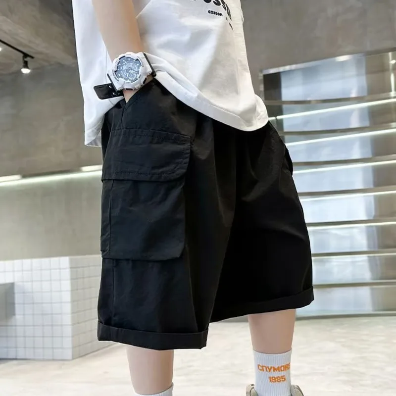 Ins Fashion Casual Harajuku Capris New Cargo Pants Pants Children\'s Summer Fashion Men\'s Leather Belt