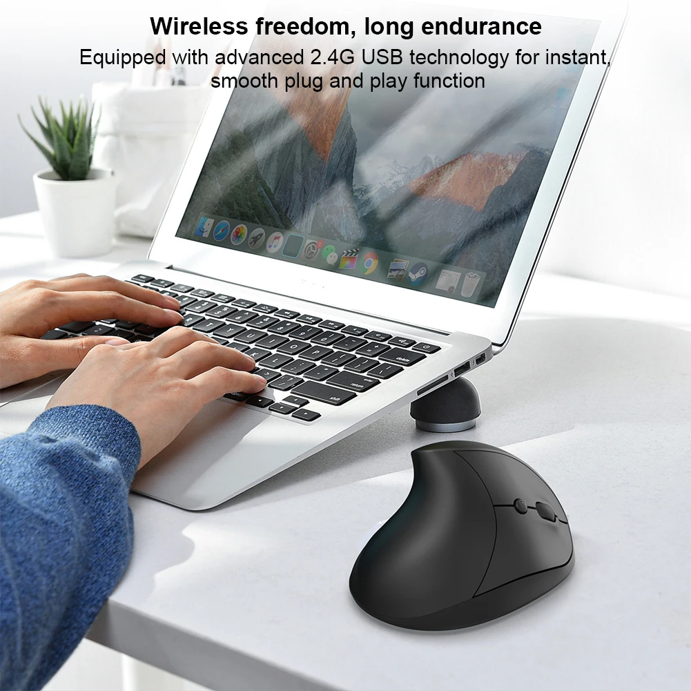 2.4G Vertical Ergonomic Mouse Rechargeable Wireless Vertical Ergonomic Optical Mouse W/ USB Receiver Computer PC Mice for Laptop