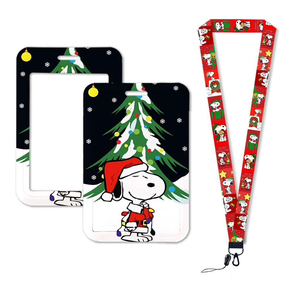 Snoopy feliz natal design bonito dos desenhos animados titular do crachá cartão de identificação titular do cartão de ônibus cordão para acessórios presentes festa decoração