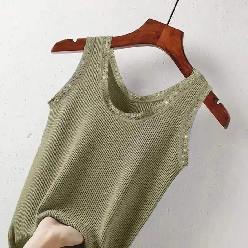 

Lace Tank Top Slim Sleeveless Camisole White Summer Women's Aesthetic Clothing 5XL