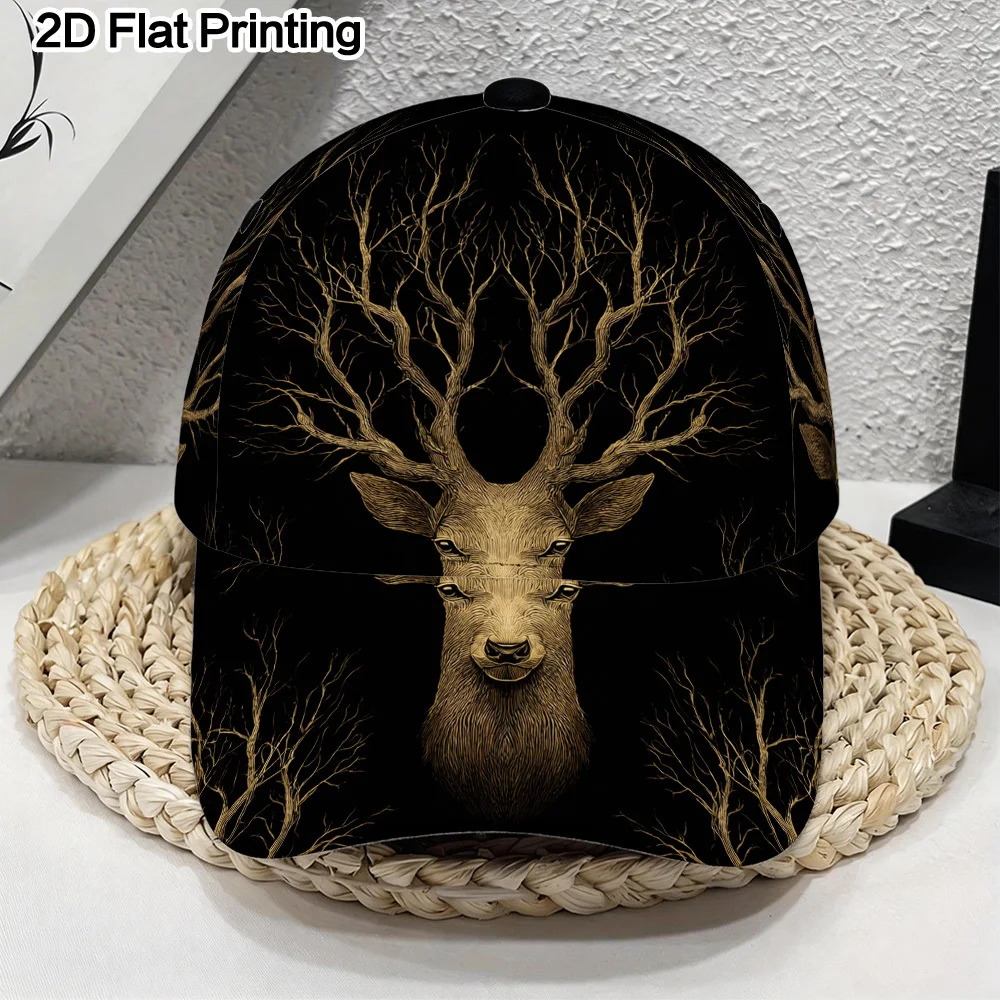 Deer Heads with Branch Antlers Printed Baseball Cap Lightweight Sun-Proof and Stylish Machine Washable with Adjustable Design
