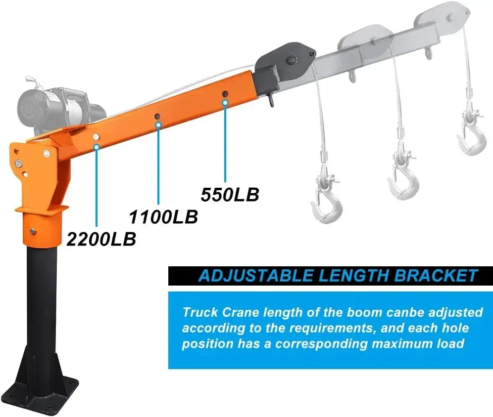 WINCH New 2200lb Folding Truck-Mounted Crane, with Electric Winch 5000 lb 12V, Painted Steel Pickup Truck Jib Cranes 360 Swivel