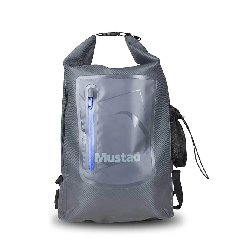 Mustad MB010 Backpack PVC Multi-Purpose Waterproof Bag Large Capacity Outdoor Sports Tackle Fishing Bags Pesca Lure Side Mesh