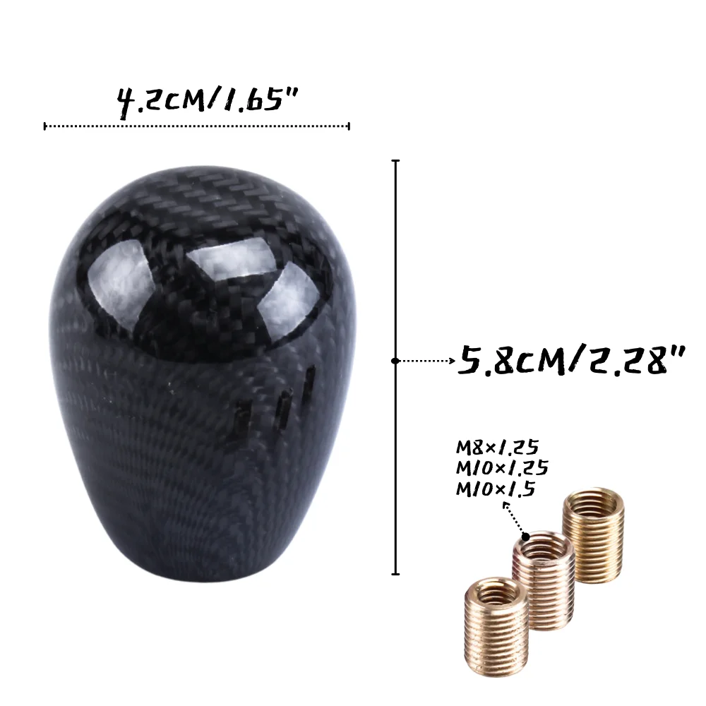 Gear Shift Knob Carbon Fiber Stick AT MT Universal Ball Shifter Lever Head Screw-in Car Parts with 3 Types of Adapters