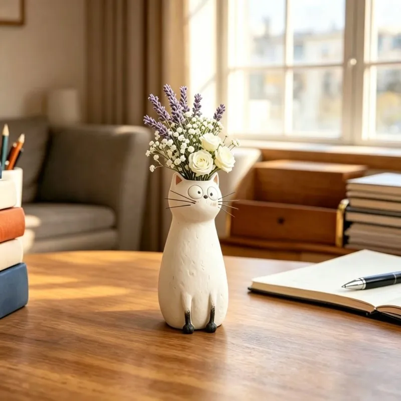【CUSTOMER FAVORITE】Modern Minimalist Animal Shaped Flower Vase-Creative Quirky Cat Resin Vase For Living Room Tabletop