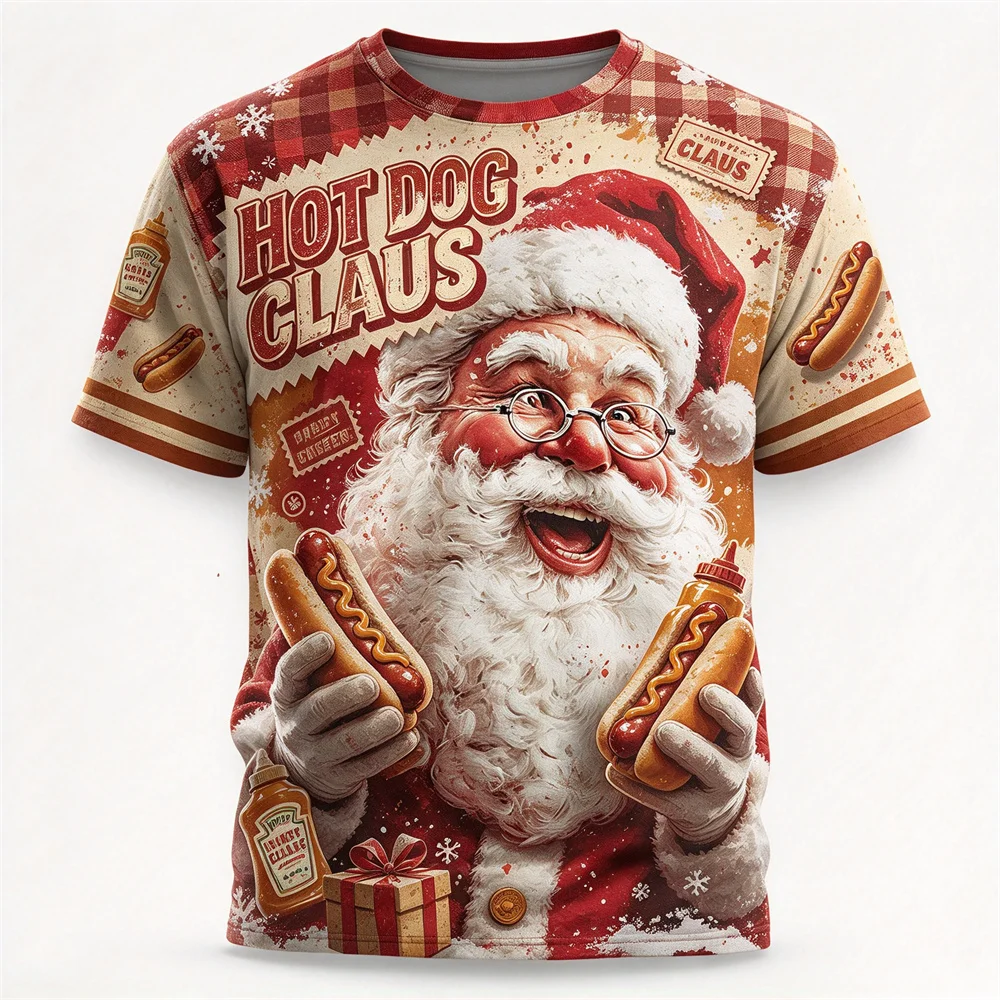 Men Santa Claus Graphic T-shirt Allover 3D Short Sleeve O-neck Tops Retro Christmas Holiday Party Tee Casual Xmas Gift For Male