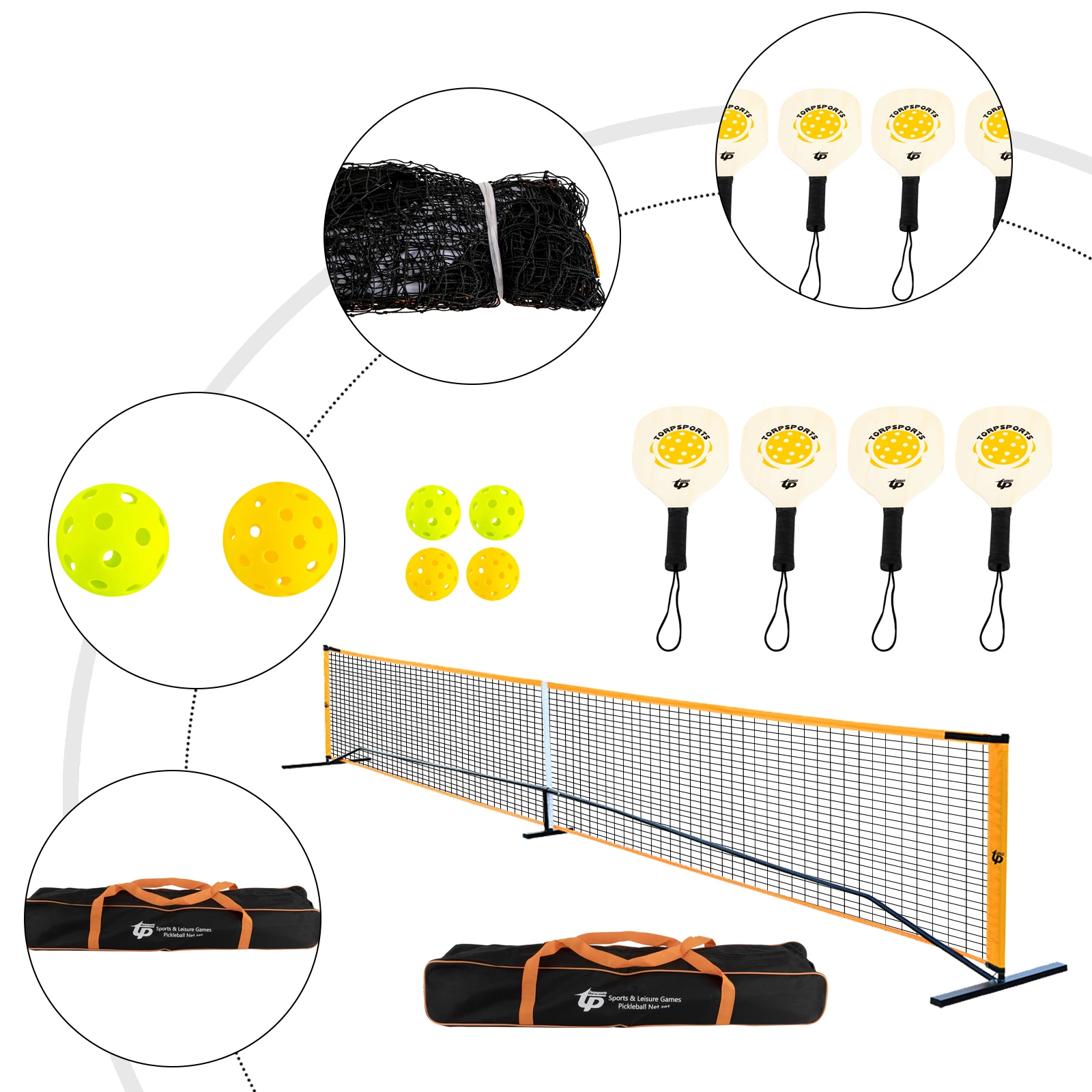 

Portable Pickleball Net Set with 4 Pickleball Paddles, Pickleball Net, 4 Outdoor Pickleballs and Carry Bag