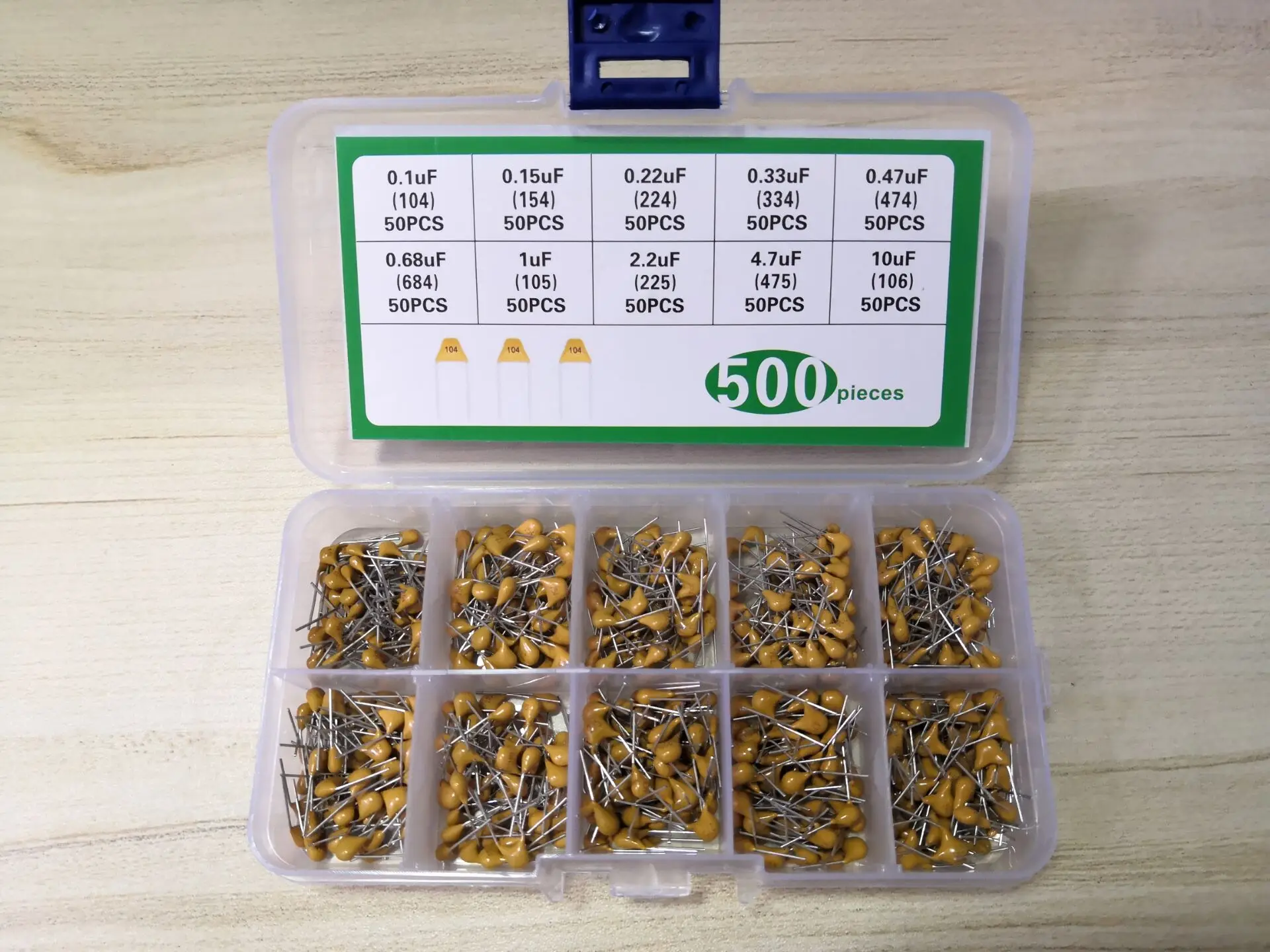 1box Monolithic Capacitor Kit 10Value*50pcs=500 104/154/223/334/474/684/105/225/475/106  0.15 0.22 0.33 0.47 0.68 1 2.2 4.7 10uf