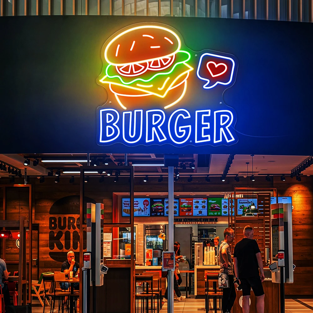 Imagem -03 - Custom Hamburger Neon Light up Sign Burger Neon Sign Decoração de Parede de Casa Fast Food Café Restaurante Decoração de Bar