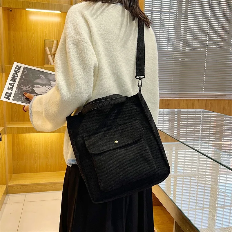 Japanese Corduroy Handbag Versatile Autumn and Winter Single Shoulder Crossbody Bag Artistic Large Capacity Tote Bag