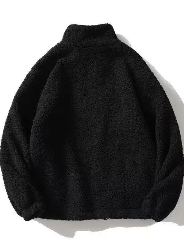 Winter Thickened Warm Cotton Jacket Men's Style Simple Lamb Velvet Stand Collar Cotton Coat Youth Fashion Casual Wear