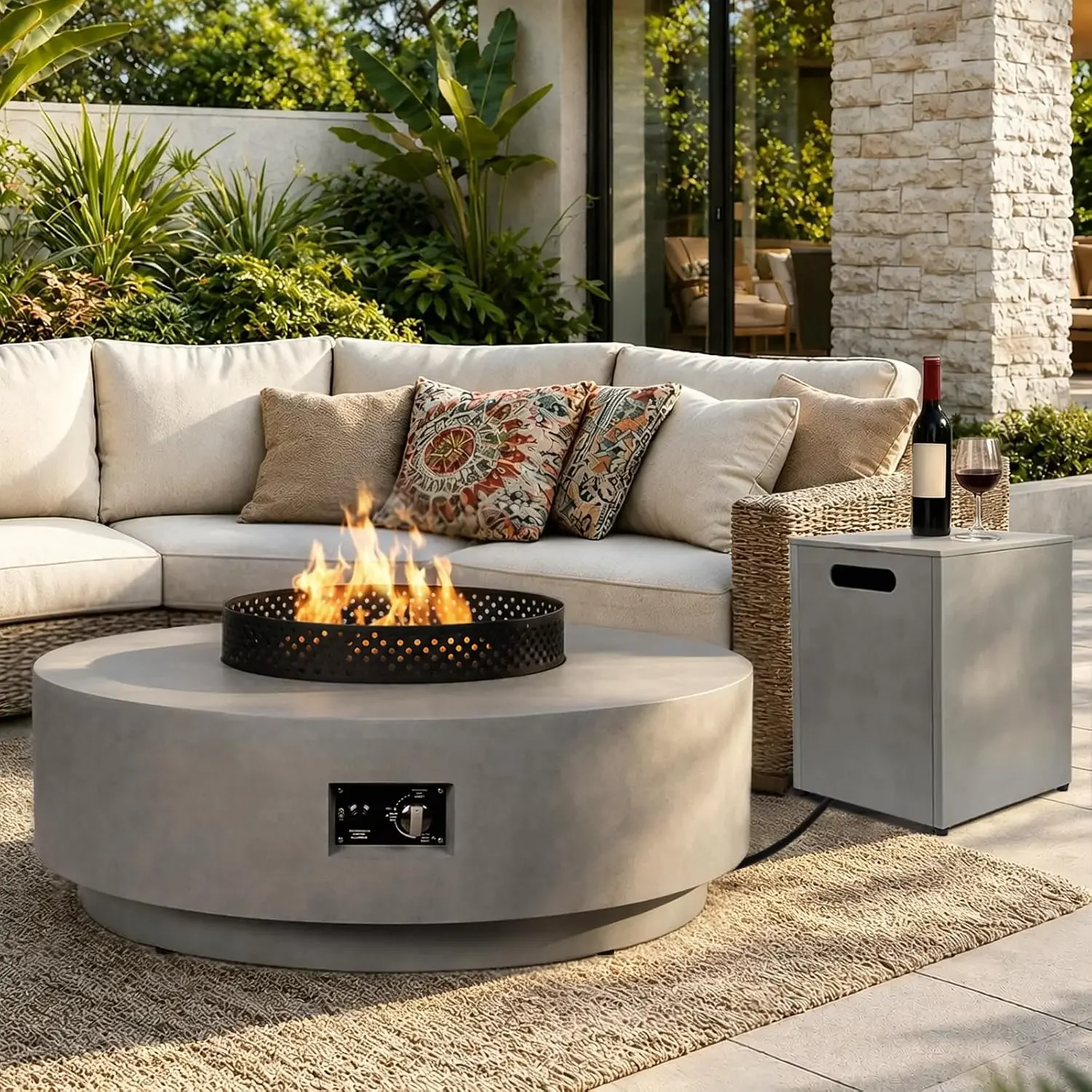 Gas Fire Pits for Outside Patio, 42 Inch 3-PC Propane Fire Pit Table, Customized