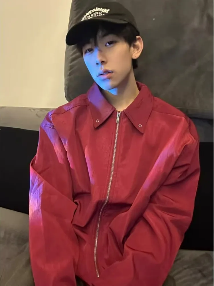 

Red Wine Color American ort Pilot Jaet Men's High-End Pleated Youth Faion Outerwear Autumn Top for Teenagers