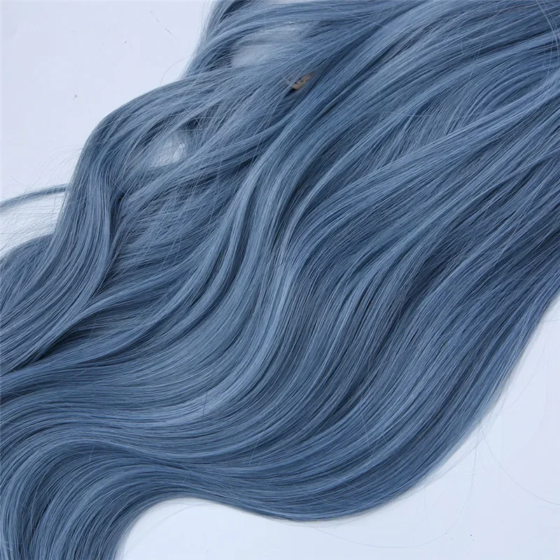 Wave Mixed Haze Blue long Wig for Women Heat Fiber Hair Cosplay Wigs with Bangs