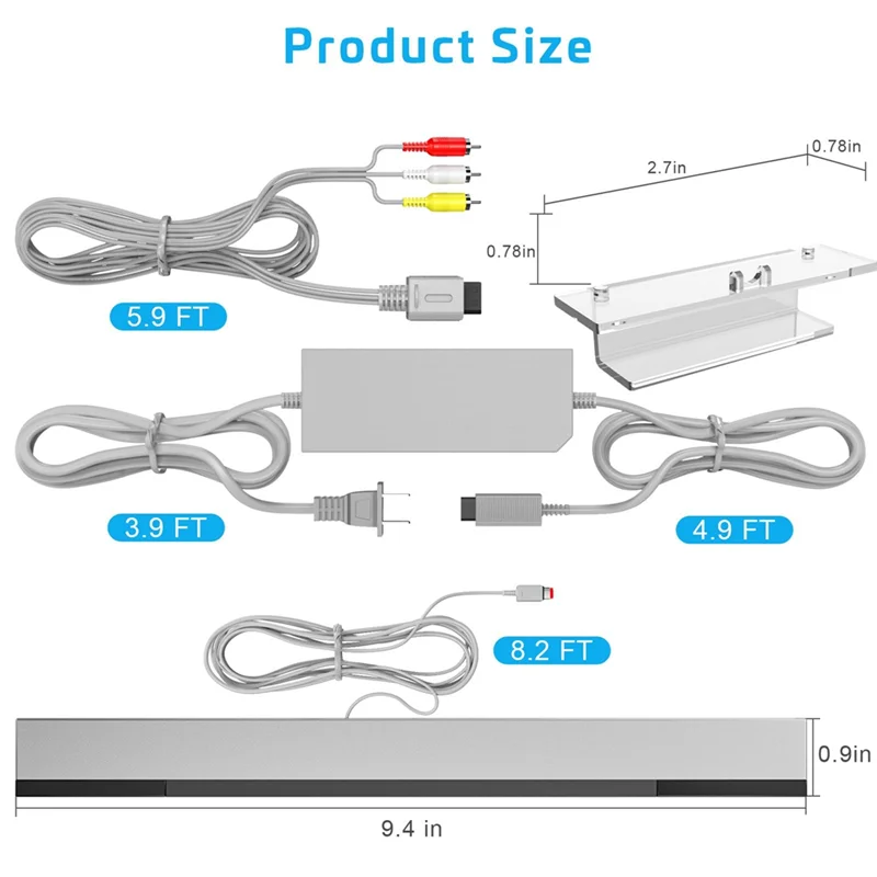3 In 1 Wired Motion Sensor Bar + AC Power Supply Adapter Cord + Composite Audio Video Cable For Nintendo Wii