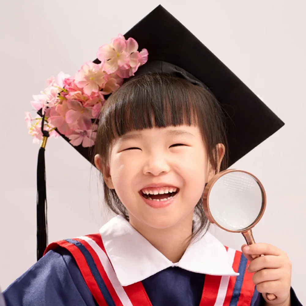 

Trencher Cap DIY Flowers Graduation Cap Bachelor Mortar Board Kids Academic Hat with Tassels Adjustable Charm Ornament