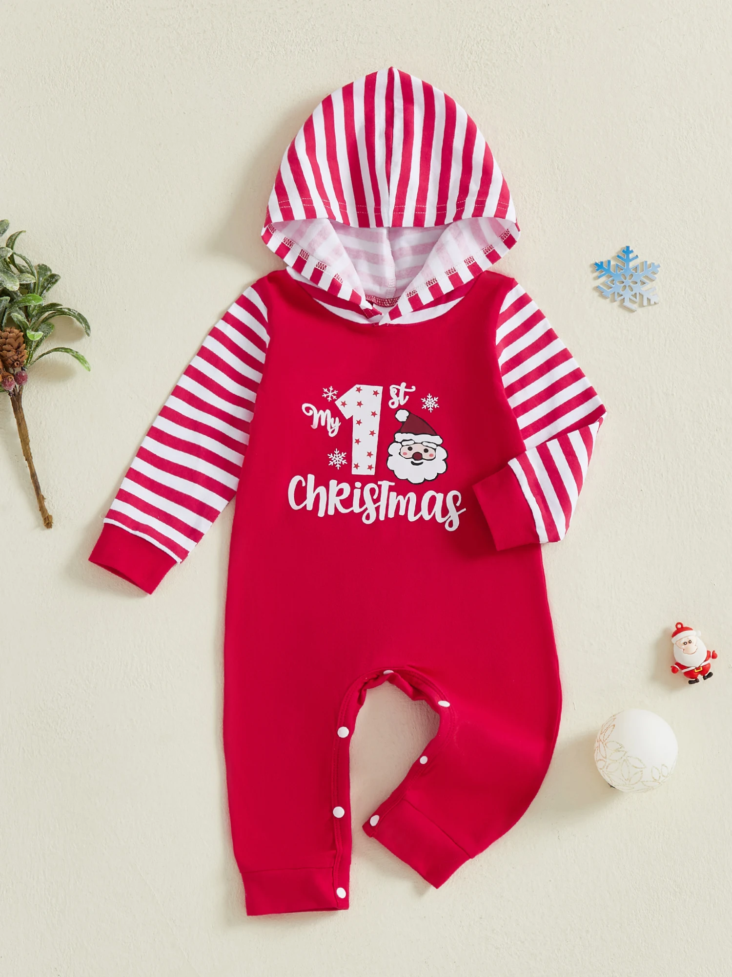 

Christmas Toddler Santa Claus Costume Hooded Romper Jumpsuit with Long Sleeve for Baby Boy Girl Xmas Outfit Cute Holiday Clothes