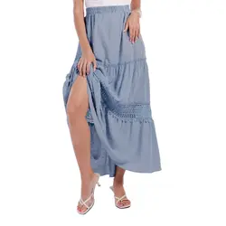 Womens Silky Satin Wave Point Maxi Skirt High Waist A Line  Long Skirt with Slit