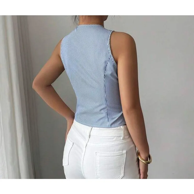 

2026 Summer Temperament Striped Vest Sleeveless Cardigan Top