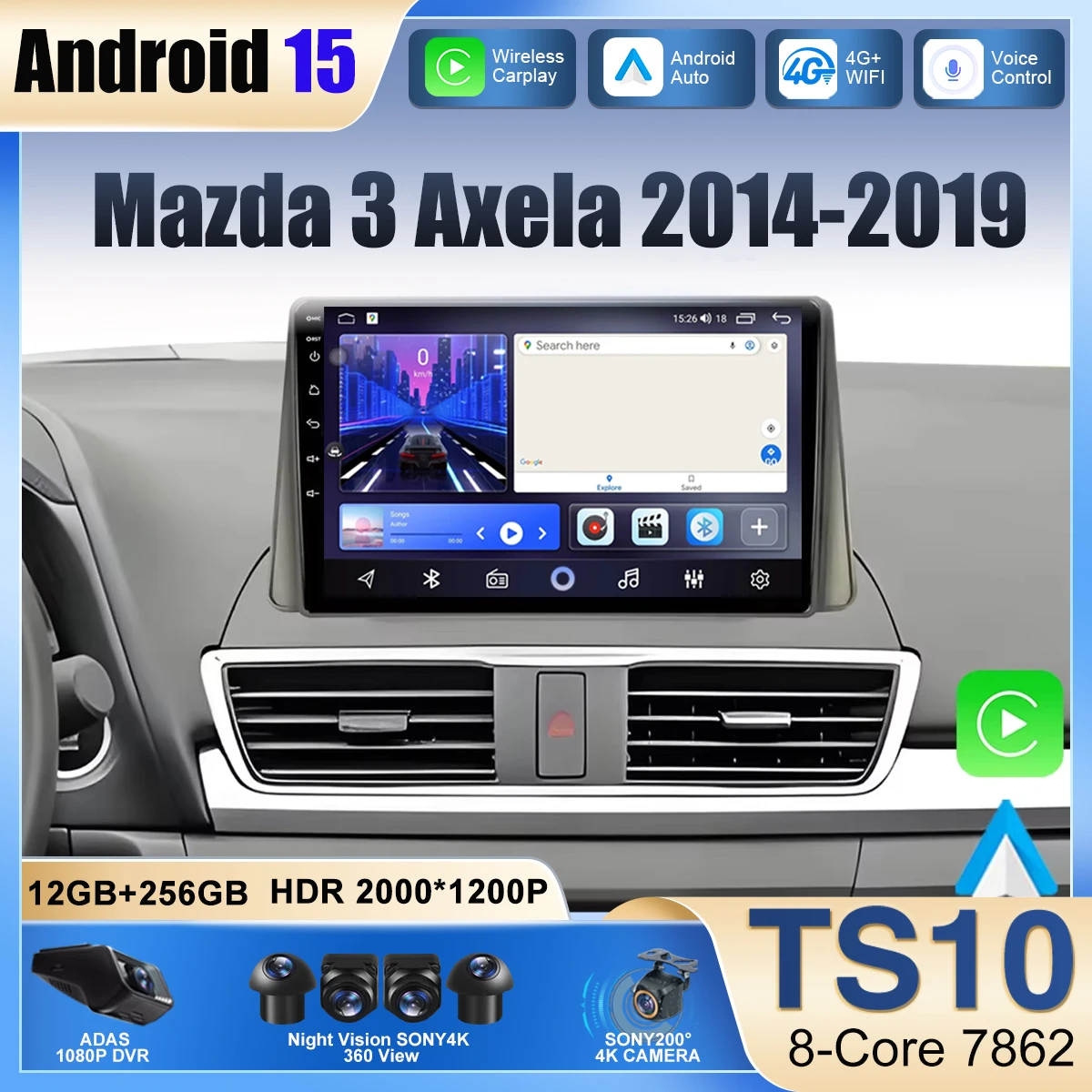 

Car Android GPS Navigation For Mazda 3 Axela 2014-2017 2018 2019 Auto Radio Stereo Head Unit Multimidia Player Carplay 2DIN DVD