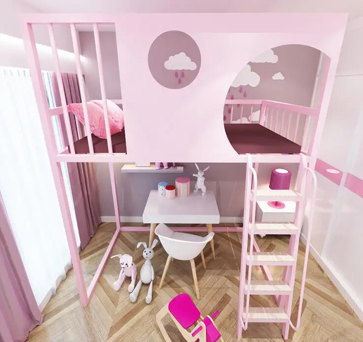 Children's loft type elevated bed Small family type pavilion bed province space Upper and lower beds Nordic modern creative apar