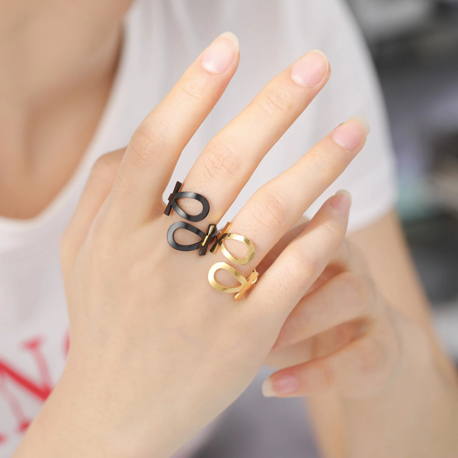 Skyrim Ägypten Ankh Kreuzring Edelstahl Goldfarbe Verstellbare offene Fingerringe 2026 Ägyptischer Schmuck Geschenk für Frauen Männer – Detail 10