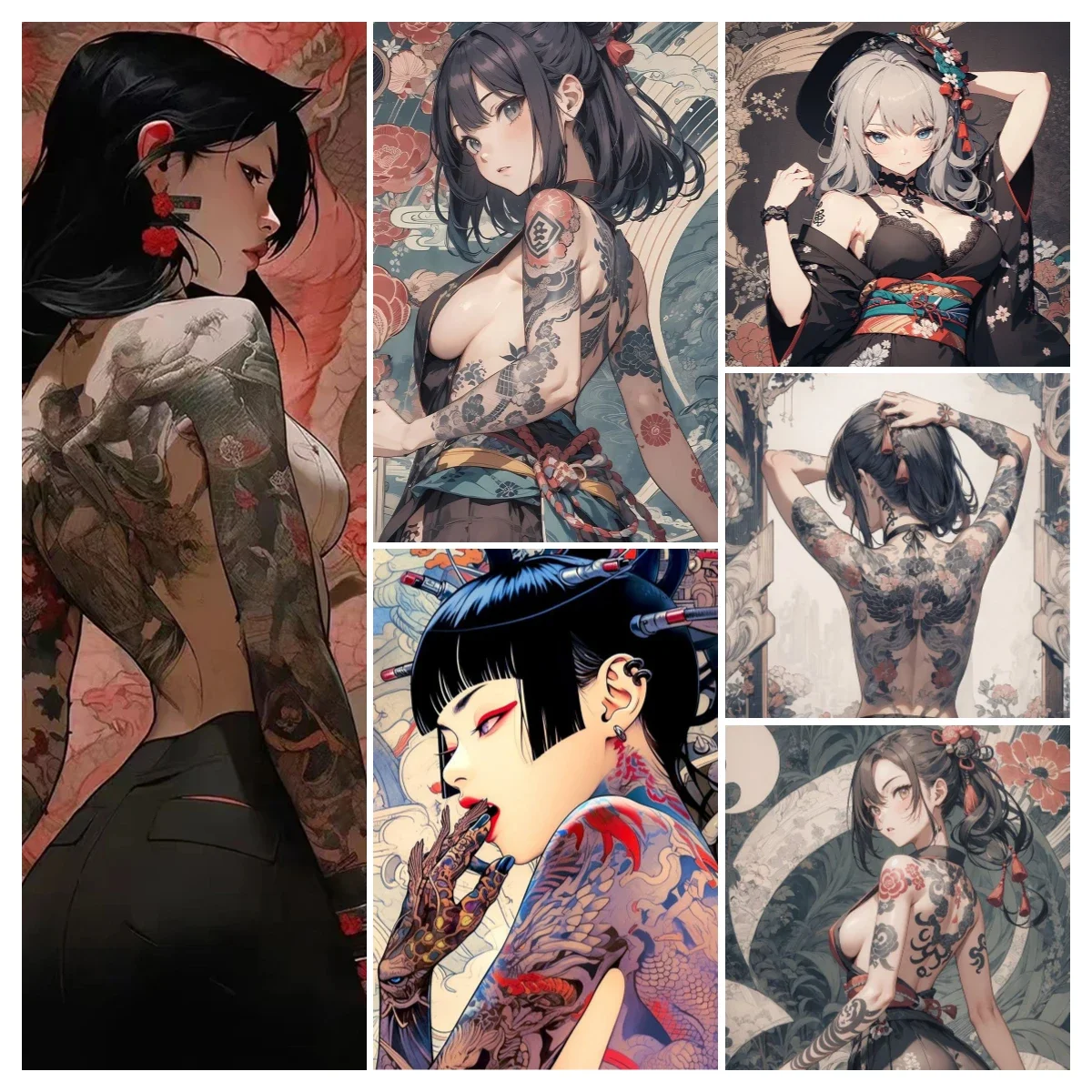 Hot Sexy Beauty Canvas Wall Art Tattoo Girl Canvas Poster Cartoon Anime Prints Poster for Living Room Home Decor Frameless