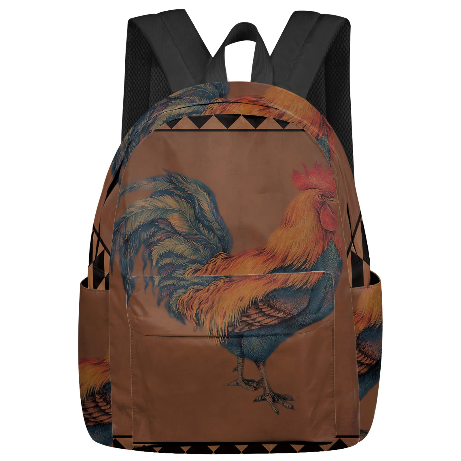 Farm Animal Rooster Retro Plaid Women Man Backpacks Waterproof School Backpack For Student Boys Girls Laptop Bags Mochilas