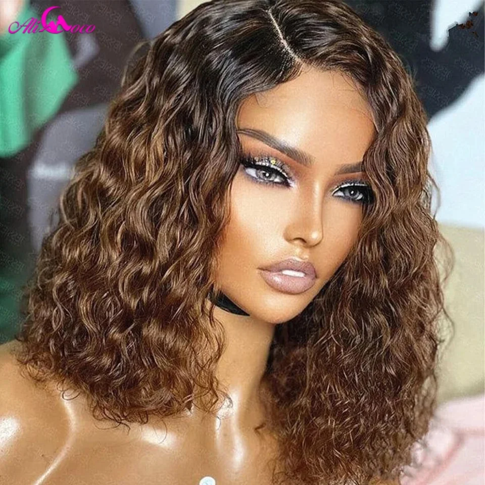 Ombre Brown Curly Bob Wig Human Hair Pre Plucked 13x4 Lace Frontal Bob Wig 1b 30 Colored Lace Front Curly Wigs For Women