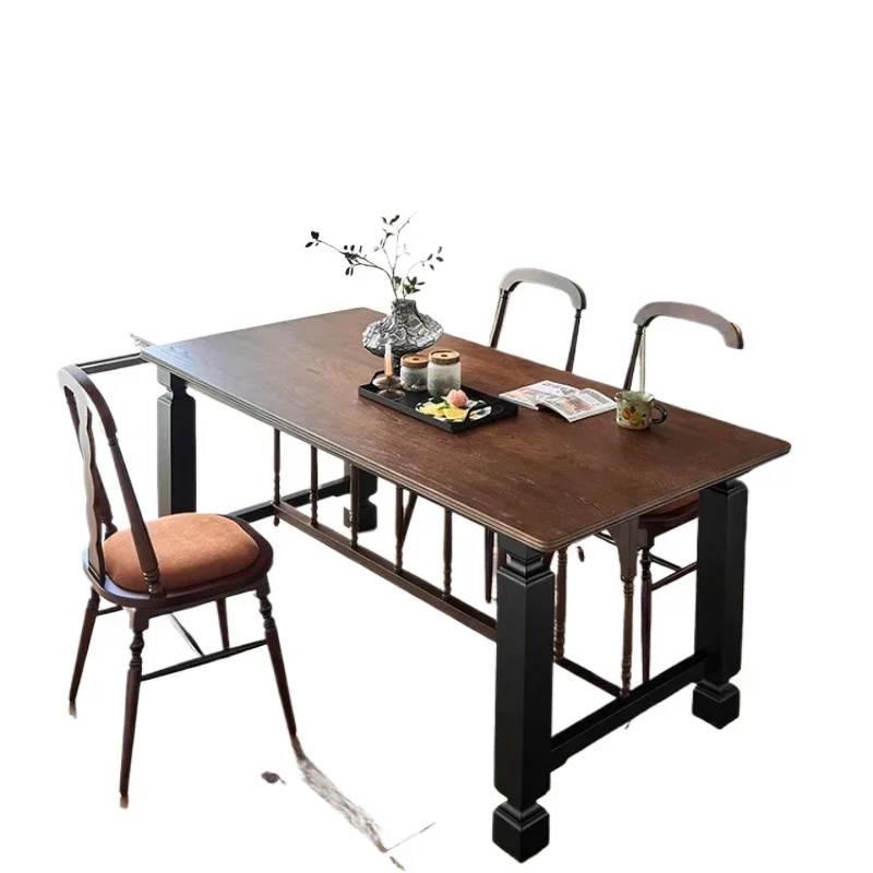 

French retro all-solid wood dining table, small family dining room large board table