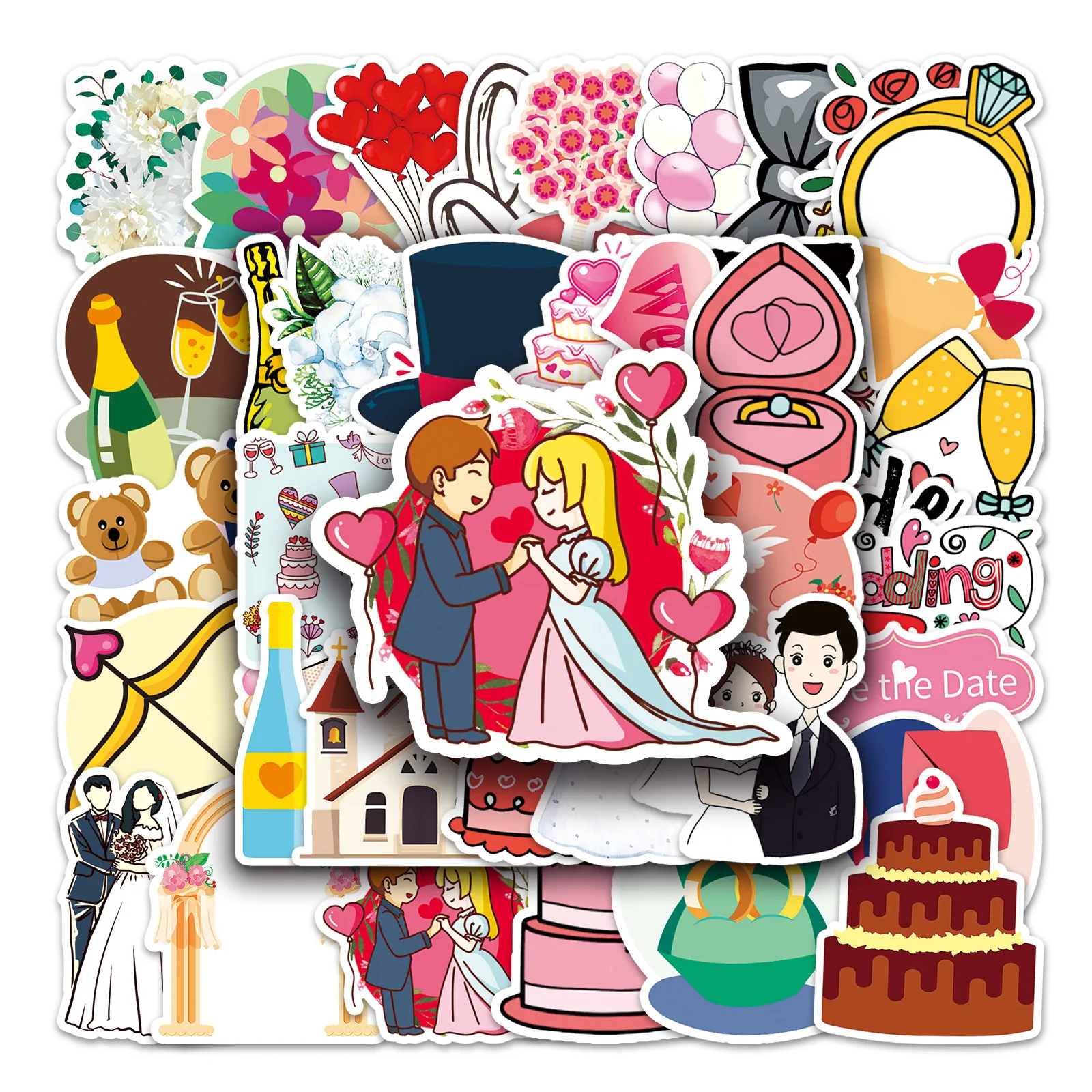 50PCS Wedding Graffiti Cartoon INS Style Sticker Waterproof Decal Fun DIY Scrapbook Motorcycle Helmet Water Cup Guitar Sticker