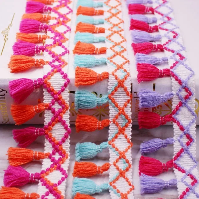 1 Yard/Los Spitzenband zum Nähen, Pompon-Besatz, Quasten, Pompons, 5 cm Breite, Kugelfransen, Stickerei, Bekleidungsstoff, handgefertigtes Accessoire – Detail 4