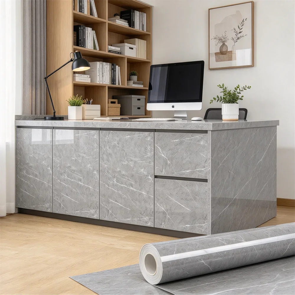 Waterproof Marble Peel and Stick Decorative Vinyl Film for Kitchen Bathroom Cabinet Counter Table Furniture Home Wall Decor