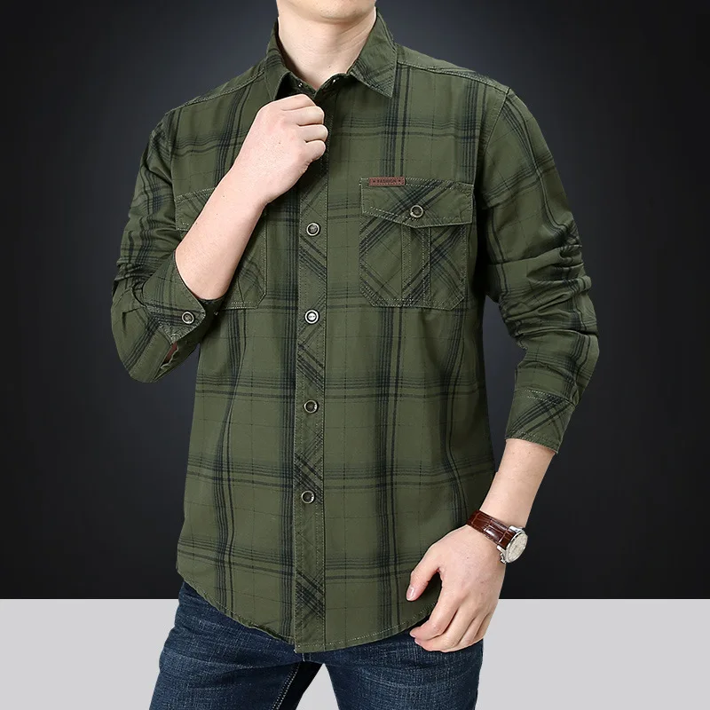 New Men\'s Plaid Shirt Oversized Male Overshirt 5XL England Pure Cotton Casual Shirts Men Clothing Leisure Shirt Blouse A2F8001