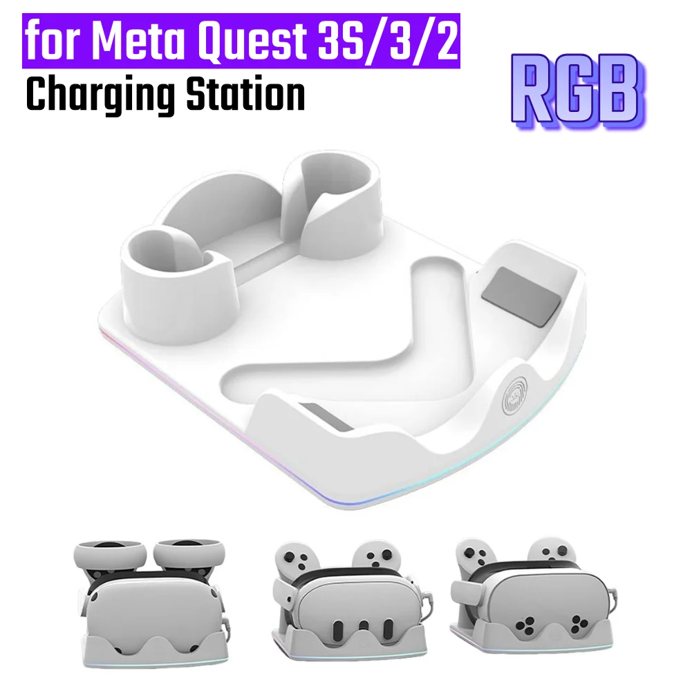 

Зарядная док-станция для Meta Quest 3S VR Зарядная станция с подсветкой RGB для гарнитуры и держателем контроллера для крепления контроллера