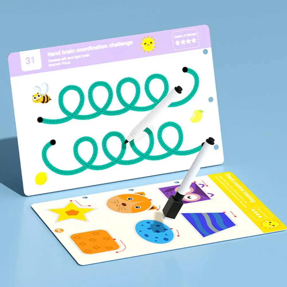 หนังสือเรียนเด็กปฐมวัยหนังสือฝึกเขียนด้วยลายมือแบบใช้ซ้ำได้สำหรับเด็กสมุดงานควบคุมปากกาเพื่อปรับปรุงความอยากรู้อยากเห็น