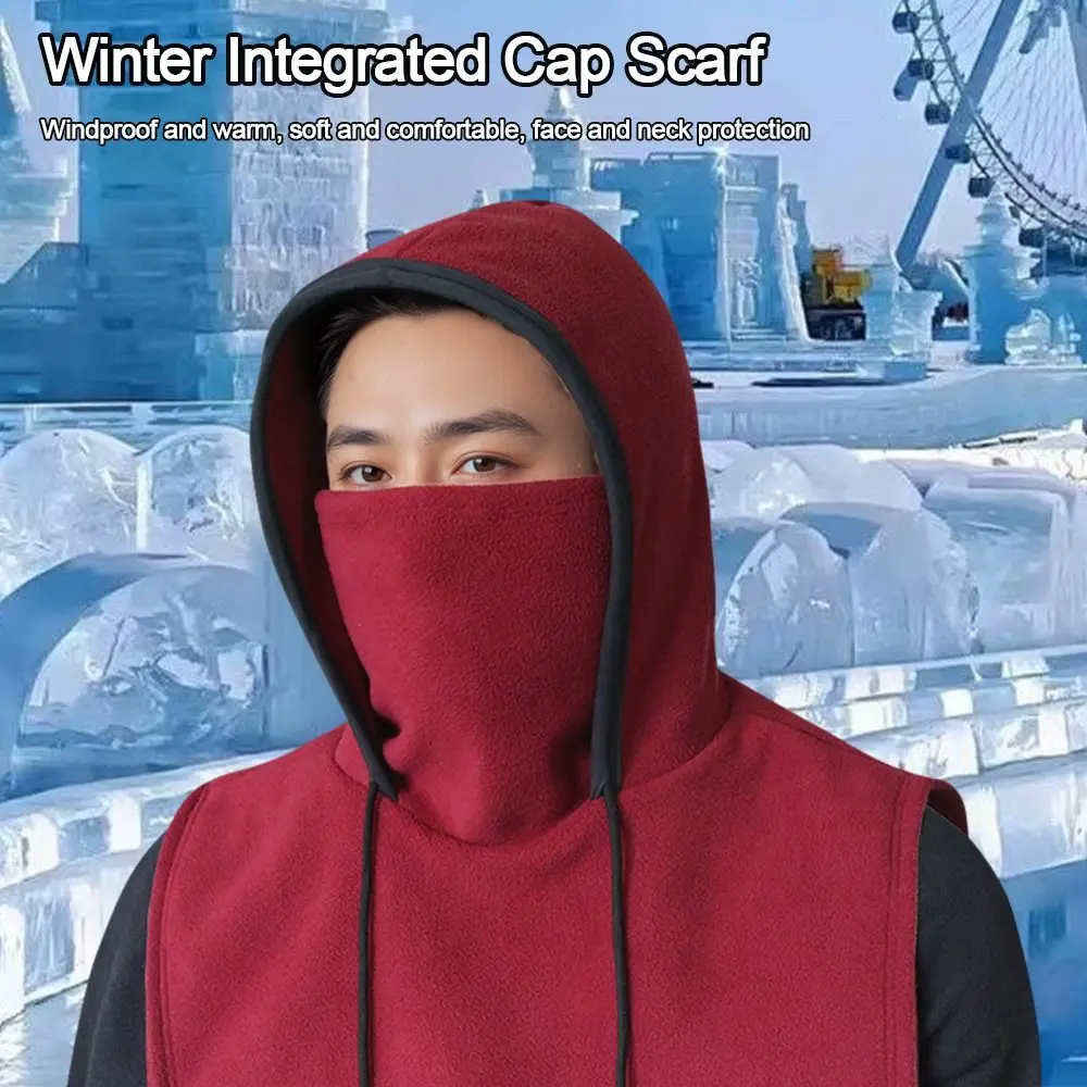 

Fashion Fleece Winter Integrated Cap Scarf Warm Ear Protection Beanie Hat Scarf Windproof Casual Balaclava Hat Outdoor