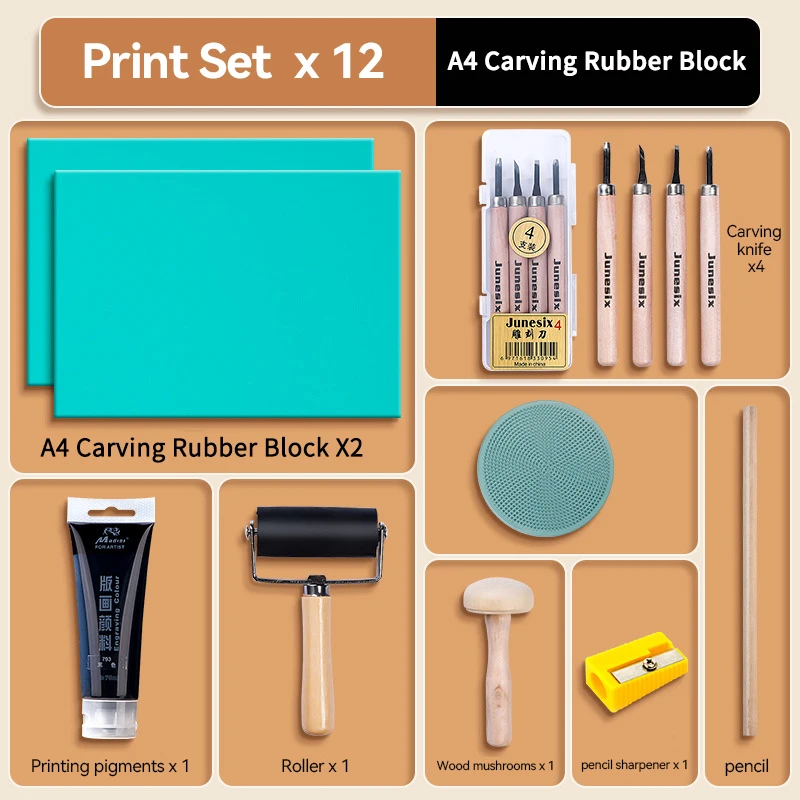 3mm Soft Carving Rubber Block Printmaking Stempel Blokken Kit Vel A3/A4/A5 Drukplaat Plaat Maken Linoleum Art Starter Tool